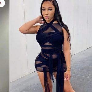 Wrap around mesh mini dress